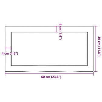 Wastafelblad 60x30x(2-4) cm onbehandeld massief hout 9