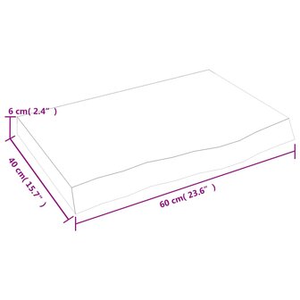 Wastafelblad 60x40x(2-6) cm onbehandeld massief hout 8