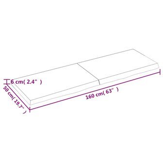 Wastafelblad 160x50x(2-6) cm onbehandeld massief hout 9