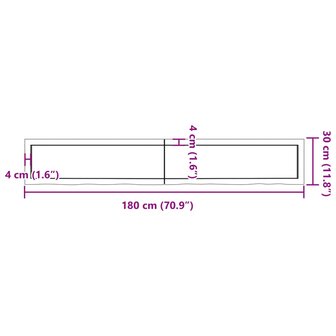 Wastafelblad 180x30x(2-6) cm onbehandeld massief hout 10