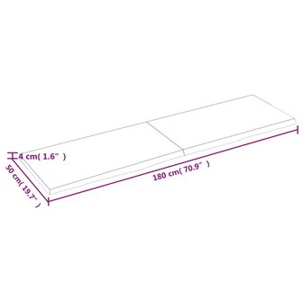 Wastafelblad 180x50x(2-4) cm onbehandeld massief hout 6