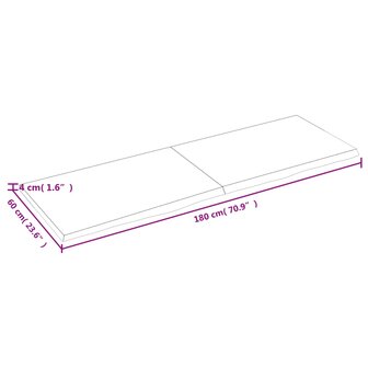 Wastafelblad 180x60x(2-4) cm onbehandeld massief hout 6