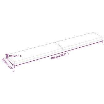 Wastafelblad 200x30x(2-6) cm onbehandeld massief hout 9