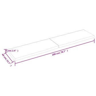 Wastafelblad 200x40x(2-6) cm onbehandeld massief hout 6