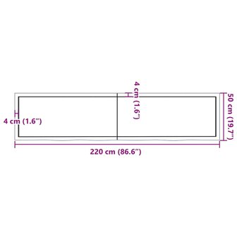 Wastafelblad 220x50x(2-6) cm onbehandeld massief hout 10