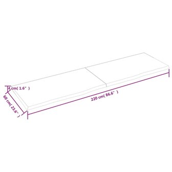 Wastafelblad 220x60x(2-4) cm onbehandeld massief hout 9