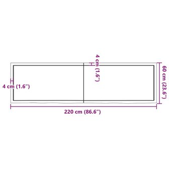 Wastafelblad 220x60x(2-4) cm onbehandeld massief hout 10