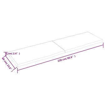 Wastafelblad 220x60x(2-6) cm onbehandeld massief hout 9