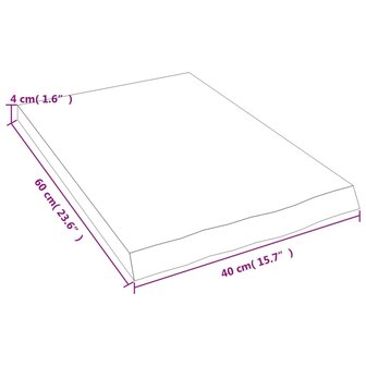 Wastafelblad 40x60x(2-4) cm behandeld massief hout lichtbruin 8