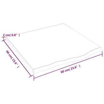 Wastafelblad 60x60x2 behandeld massief hout lichtbruin 6