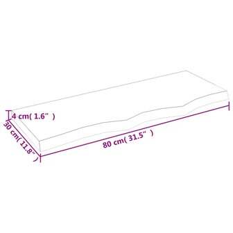 Wastafelblad 80x30x(2-4) behandeld massief hout lichtbruin 8