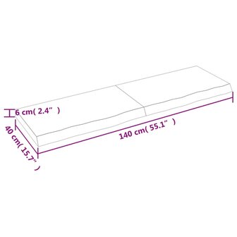 Wastafelblad 140x40x(2-6) cm behandeld massief hout lichtbruin 9