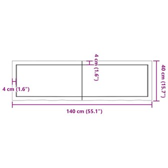 Wastafelblad 140x40x(2-6) cm behandeld massief hout lichtbruin 10