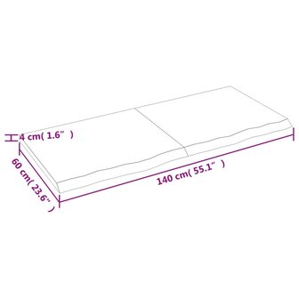 Wastafelblad 140x60x(2-4) cm behandeld massief hout lichtbruin 6