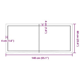 Wastafelblad 140x60x(2-4) cm behandeld massief hout lichtbruin 10