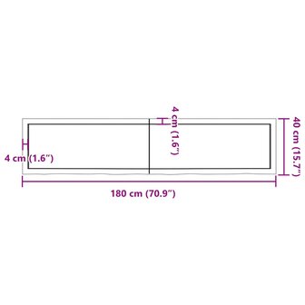 Wastafelblad 180x40x(2-6) cm behandeld massief hout lichtbruin 10