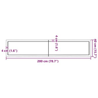 Wastafelblad 200x40x(2-6) cm behandeld massief hout lichtbruin 4