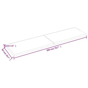 Wastafelblad 200x50x(2-4) cm behandeld massief hout lichtbruin 9