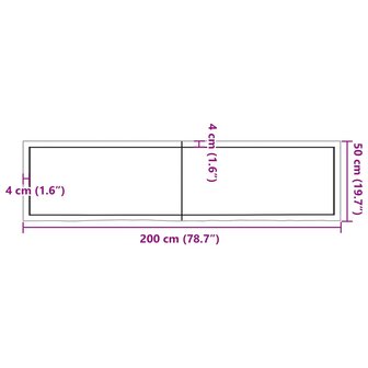 Wastafelblad 200x50x(2-6) cm behandeld massief hout lichtbruin 3