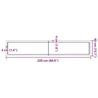 Wastafelblad 220x40x(2-4) cm behandeld massief hout lichtbruin 10