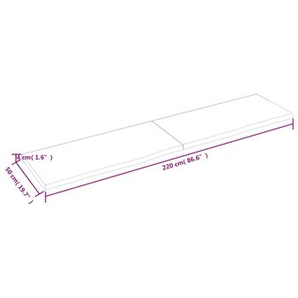 Wastafelblad 220x50x(2-4) cm behandeld massief hout lichtbruin 9