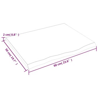 Wastafelblad 60x50x2 cm behandeld massief hout donkerbruin 6