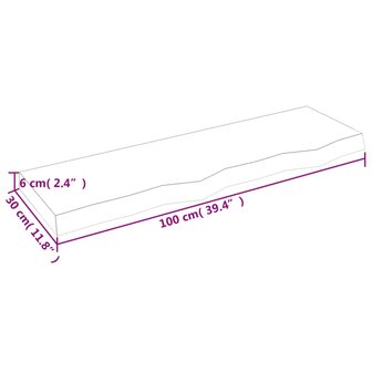 Wastafelblad 100x30x(2-6) cm behandeld massief hout donkerbruin 8