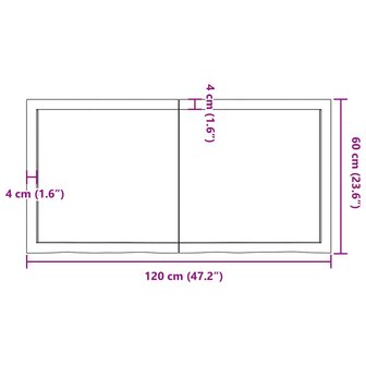 Wastafelblad 120x60x(2-4) cm behandeld massief hout donkerbruin 10