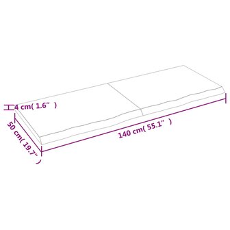 Wastafelblad 140x50x(2-4) cm behandeld massief hout donkerbruin 9