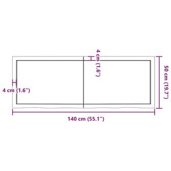 Wastafelblad 140x50x(2-4) cm behandeld massief hout donkerbruin 10