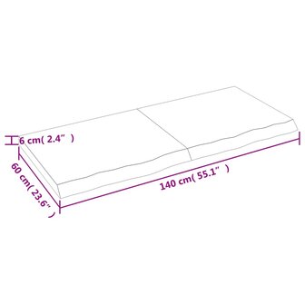 Wastafelblad 140x60x(2-6) cm behandeld massief hout donkerbruin 9