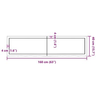 Wastafelblad 160x40x(2-4) cm behandeld massief hout donkerbruin 10