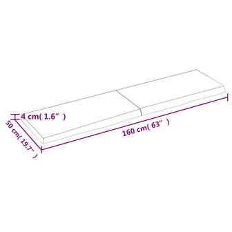 Wastafelblad 160x50x(2-4) cm behandeld massief hout donkerbruin 9