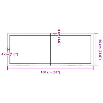 Wastafelblad 160x60x(2-6) cm behandeld massief hout donkerbruin 10