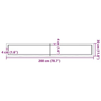 Wastafelblad 200x30x(2-4) cm behandeld massief hout donkerbruin 10