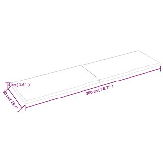 Wastafelblad 200x50x(2-4) cm behandeld massief hout donkerbruin 6