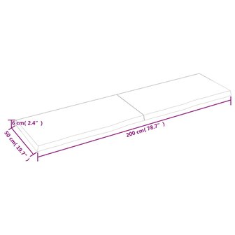 Wastafelblad 200x50x(2-6) cm behandeld massief hout donkerbruin 9