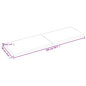 Wastafelblad 200x60x(2-4) cm behandeld massief hout donkerbruin 9