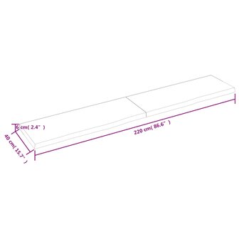 Wastafelblad 220x40x(2-6) cm behandeld massief hout donkerbruin 9