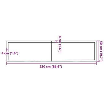 Wastafelblad 220x50x(2-4) cm behandeld massief hout donkerbruin 10