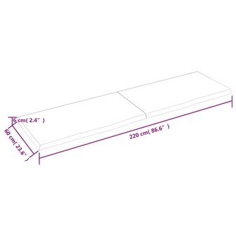 Wastafelblad 220x60x(2-6) cm behandeld massief hout donkerbruin 6