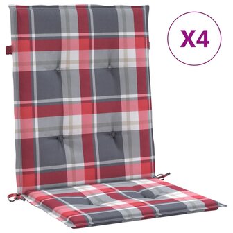 Tuinstoelkussens 4 st 100x50x3 cm oxford stof ruitpatroon rood 2