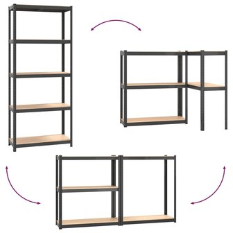 Opbergrek 5-laags staal &amp; bewerkt hout antracietkleurig 8