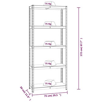 Opbergrek 5-laags staal &amp; bewerkt hout antracietkleurig 9