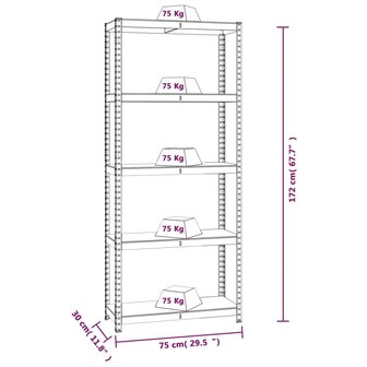 Opbergrekken 5-laags 3 st staal &amp; bewerkt hout antracietkleurig 10