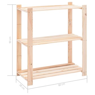 Opbergrekken 3-laags 5 st 150 kg 80x38x90 cm massief grenenhout 8