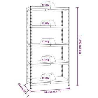 Opbergrek 5-laags 3 st staal &amp; bewerkt hout antracietkleurig 10