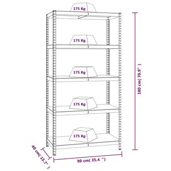 Opbergrekken 4 st 5-laags staal en bewerkt hout antracietkleur 10