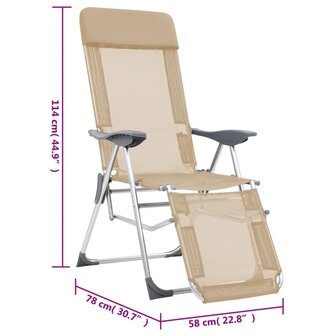 Campingstoelen met voetensteun 2 st inklapbaar textileen cr&egrave;me 9