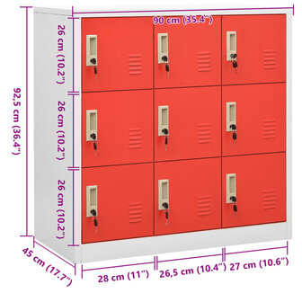 Lockerkast 90x45x92,5 cm staal lichtgrijs en rood 8